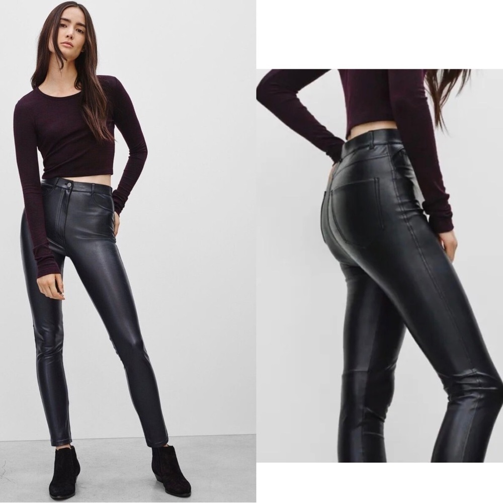 Aritzia Wilfred Adrienne Faux Leather Pleather Vegan Skinny Pant Black Sz 4